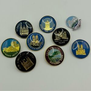 UK Landmarks Vintage Collectible Pinback Buttons Lot of 9 Assorted Designs